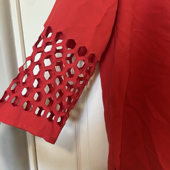 Ali Miles Tunic Top Embroidered Cut Out 3/4 Sleeves Red Size Large - Picture 2 of 11